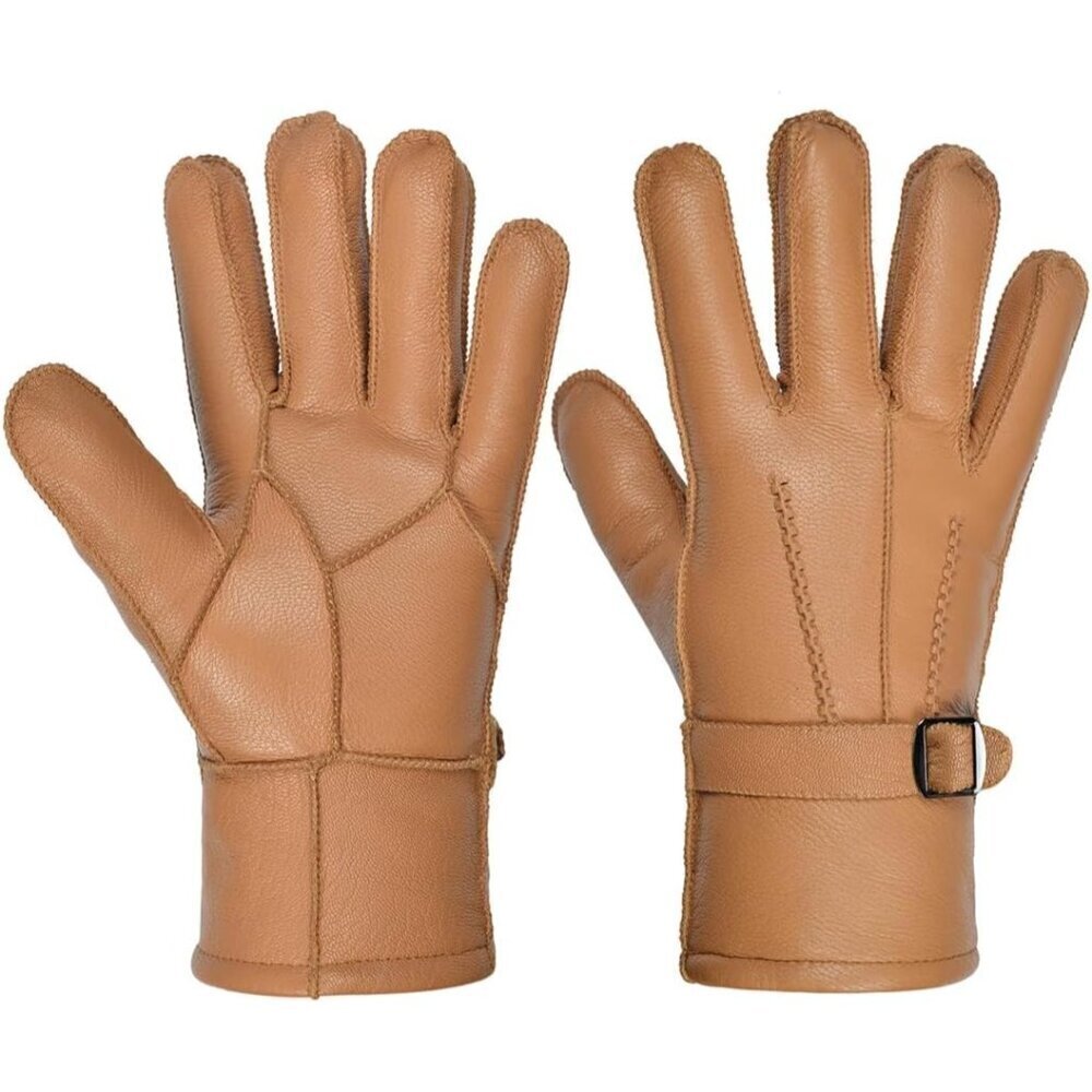 Harssidanzar Men's Winter Leather Gloves, Sheepskin, Warm, Shearling Lined, SM04